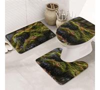 Bryophytes Print Carpettes De Toilette 3Pcs, Tapis Contour Toilette Durable Housse D'Abattant pour Maison Douche