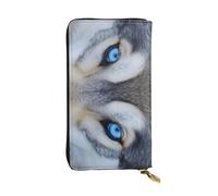 Bryptxztxt Blue Eyes Wolf Portefeuille long pour femme - Portefeuille en cuir synthétique de grande capacité avec porte-cartes et fermeture éclair pour femmes et filles, 3D, 3 D, Décontracté