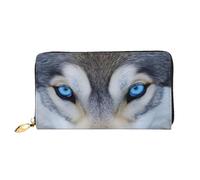Bryptxztxt Blue Eyes Wolf Portefeuille long pour femme - Portefeuille en cuir synthétique de grande capacité avec porte-cartes et fermeture éclair pour femmes et filles, 3D, Taille unique, Décontracté