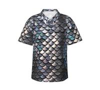 Bryptxztxt Chemise hawaïenne pour homme avec imprimé écailles de poisson argenté - Chemise de plage élégante et décontractée boutonnée pour adulte - Chemise d'été funky à manches courtes avec poche