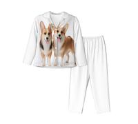 Bryptxztxt Ensemble de pyjama à manches longues pour femme, imprimé chiens adorables, vêtements de nuit élégants et doux boutonnés, col en V, chemise à manches longues et bas long, vêtements de nuit