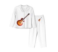 Bryptxztxt Ensemble de pyjama à manches longues pour femme, imprimé guitare de musique, vêtements de nuit élégants et doux boutonnés, col en V, chemise à manches longues et bas long, vêtements de nuit