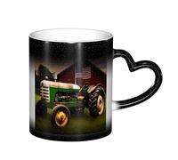 Bryptxztxt Mug magique en céramique sensible à la chaleur avec motif de vieux tracteur de ferme, 325 ml, avec poignée en forme de cœur, cadeau unique pour anniversaire, famille, amis, amoureux (boîte