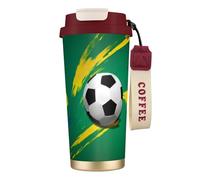 Bryptxztxt New16 Oz Tasse à café de voyage avec couvercle à rabat et paille, motif ballon de football, gobelet isotherme à double paroi en acier inoxydable pour boissons chaudes/froides