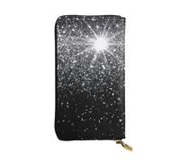 Bryptxztxt Portefeuille long à paillettes argentées brillantes pour femme - Portefeuille en cuir synthétique de grande capacité avec porte-cartes et fermeture éclair pour femmes et filles, 3D, 3 D,