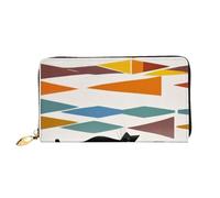Bryptxztxt Portefeuille long pour femme en cuir synthétique avec motif chat d'art moderne du milieu du siècle - Grande capacité - Avec porte-cartes - Porte-monnaie de crédit et fermeture éclair - Pour