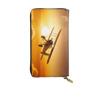 Bryptxztxt Portefeuille long pour femme en cuir synthétique avec porte-cartes et fermeture éclair Motif avion au coucher du soleil, 3D, 3 D, Décontracté
