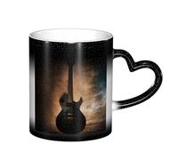 Bryptxztxt Tasse à café en céramique sensible à la chaleur avec poignée en forme de cœur - Cadeau unique pour anniversaire, famille, amis, amoureux - 325 ml - Motif guitare musicale