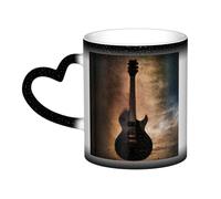 Bryptxztxt Tasse à café fantaisie en céramique avec motif guitare musicale 325 ml - Sensible à la chaleur - Changement de couleur - Tasse à café au lait - Tasse magique avec poignée en forme de cœur