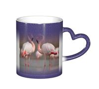 Bryptxztxt Tasse magique en céramique sensible à la chaleur avec imprimé flamant rose et poignée en forme de cœur, cadeau unique pour anniversaire, famille, amis, amoureux (boîte cadeau)