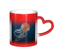 Bryptxztxt Tasse magique en céramique sensible à la chaleur avec motif méduse à changement de couleur - 325 ml - Tasse à thé - Tasse à thé - Cadeau unique pour anniversaire, famille, amis, amoureux
