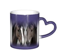Bryptxztxt Tasse magique en céramique sensible à la chaleur avec poignée en forme de cœur - Motif deux chevaux - 325 ml - Cadeau unique pour anniversaire, famille, amis, amoureux (boîte cadeau)