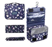 BryTravel Pliable Trousse de Toilette avec Crochet, Upgraded Trousse Maquillage de Voyage, Grande Capacité Etanche Cosmétique Sac Organisateur, pour Voyage Déplacement Gym Camping, Blue Flamingo, M