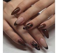 Bryxora 24 Ongles Press On Forme Amande Motif Léopard Écaille de Tortue | 24 ongles press on forme amande au motif tendance léopard écaille de tortue, kit complet pour utilisation facile