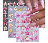 Bryxora 3 Feuilles d'Autocollants pour Ongles 5D Relief Or Cristal, Autocollants à Fleurs 5D pour une Nail Art DIY Individuelle