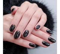 Bryxora 32 Pièces Faux Ongles Press-on Moyens Forme Amande Noirs Effet Chrome - Ongles artificiels avec accessoires pour manucure DIY facile à la maison