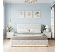 BRYXR Lit de rangement hydraulique, 140 x 200 cm, avec tiroir de lit et sommier à lattes, lit double avec espace de rangement, lit LED avec tête de lit, sans matelas, élégant et fonctionnel pour votre