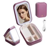 BS-MALL Étui miroir de maquillage LED de voyage pour station de cils, pinceaux, outils cosmétiques pour besoins de maquillage en déplacement (rose rouge)