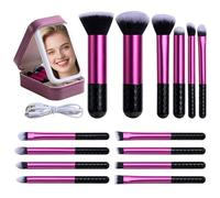 BS-MALL Lot de 14 pinceaux de maquillage avec miroir lumineux LED - Outils cosmétiques de qualité supérieure pour des routines de beauté impeccables (violet)