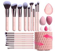 BS-MALL Lot de 18 pinceaux de maquillage synthétiques de qualité supérieure pour fond de teint, poudre, anti-cernes, fard à paupières, 5 éponges et étui à éponge (A-Rose)