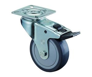 BS-Rollen A320.A85.050 Roulette pivotante avec plaque et frein total, bande de roulement en caoutchouc gris, roulement à billes,