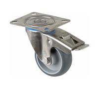 BS Rollen BS Rollen Roulette pivotante avec blocage total, diamètre 80 mm, H120 x L43, 60 kg, acier inoxydable Quantité:1