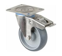 BS Rollen BS Rollen Roulette pivotante avec frein total, diamètre 100 mm, H120.I43, 80 kg acier inoxydable Quantité:1