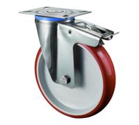 BS Rollen BS Rollen Roulette pivotante avec frein total, roue Ø 200 mm, H120.L26, 200 kg, acier inoxydable Quantité:1