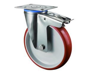 BS Rollen BS Rollen Roulette pivotante avec frein total, roue Ø 200 mm, H120.L26, 200 kg, acier inoxydable Quantité:1