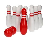 BS Toys Bowling En Bois - Quilles Pour Enfants - Pour Intérieur & Extérieur - A Partir De 4 Ans - Jeux De Société - Idéal Pour Les Anniversaires D'Enfants - Bois De Haute Qualité - Set Rouge Et Blanc
