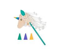 BS Toys Hobby Licorne GA530 - Cheval bâton en Bois avec 3 cônes colorés - Jouet de motricité et d’extérieur pour Enfants - Équilibre et Coordination
