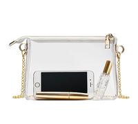 BS-VOG Petit sac à main transparent pour femme approuvé par le stade, petit sac à bandoulière transparent avec fermeture éclair, sac de stade transparent pour concerts, sports, blanc