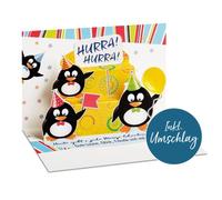 bsb Carte d'anniversaire pop-up - Carte d'anniversaire pop-up 3D - Belle carte cadeau avec motif pingouin en 11,5 x 17 cm - Carte d'anniversaire surprenante homme et femme avec enveloppe