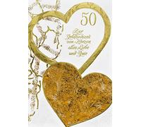 bsb Carte de mariage dorée - Cadeaux d'amour pour mariage doré avec motif cœur - Carte de mariage d'or avec enveloppe - Anniversaire de mariage - Carte de félicitations de mariage - 11,5 x 17,0 cm
