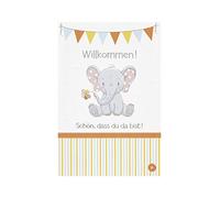 bsb Carte de naissance pour fille et garçon - Belle carte d'anniversaire avec motif éléphant - Avec enveloppe - 11,5 x 17,0 cm
