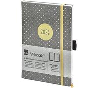 BSB V-Book 02-0200 Agenda libre Organisateur, format A5, 1 semaine = 2 pages, anthracite avec pois dorés, agenda hebdomadaire, agenda de poche