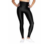 BSBAAA FASHIONS® Legging disco brillant métallisé pour femme - Taille haute - Effet mouillé américain - Confortable et extensible - Pour fête des années 80 - Grande taille 36-46, Noir , 44-46