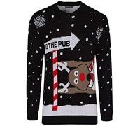 BSBAAA FASHIONS® Pull de Noël tricoté pour femme Rudolphe Renne Bambi Père Noël Elfe - Pull unisexe à manches longues fantaisie Merry Christmas Jumper Grande taille S-2XL, To the Pub Black, XL