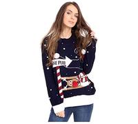 BSBAAA FASHIONS® Pull de Noël tricoté pour femme Rudolphe Renne Bambi Père Noël Elfe - Pull unisexe à manches longues fantaisie Merry Christmas Jumper Grande taille S-2XL, To the Pub Navy, XL