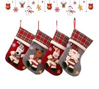 Bsbkoj Bas De Noël Traditionnel,Conteneur 3D À Motif Renne Et Ours,4 Pièces Chaussettes Flocons de Neige Décor de Cheminée | pour Bonbons Chocolats Friandises Fête Vacances Cheminée Chambre Hiver