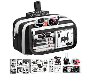 Bsbkoj Black Cat Pencil Case, Multi Layer Stationery Pouch, Cute Pen Organizer with Sturdy Design, School Supplies Set for Kids Boys Girls, Pencil Pouch for Office Home Classroom Study Birthday Gift