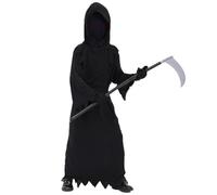 Bsbkoj Costume d'Halloween pour garçons, tenue de jeu de rôle pour et démon rouge, robe de mort noire avec capuche, déguisement effrayant parfait pour les fêtes, les tours ou les événements