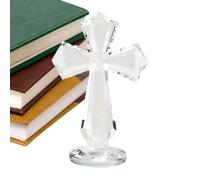 Bsbkoj Crystal Cross, Elegant Christian Sculpture, 5.9x3.9 inches Ornament with Glass Base, Clear Polished Crucifix, Decorative Statue with Design, Religious Gift for Office and Church