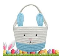 Bsbkoj Easter Basket, Woven Rope 12x8.9x7.8 Inches Rabbit Ear Storage Bin, Cotton Thread Goodie Bag, Three-Dimensional Bunny Ears Pouch, Soft Nursery Style with Neutral Tones, Gift for