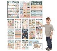 Bsbkoj Lot d'affiches d'apprentissage pour tout-petits - Graphiques alphabétiques bohèmes - 42 x 28 x 1 cm - Décoration éducative pour salle de classe - Aide visuelle apaisante - Outils d'activités