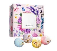 Bsbkoj Lot de 4 bombes de bain pour femme avec fleurs séchées, bains effervescents au sel de mer, pour femmes, filles, femmes, amateurs de spa, soirées romantiques, hôtels, maison