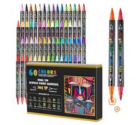 Bsbkoj Lot de 60 marqueurs double face en acrylique, pointe fine et pinceau, pour peinture, dessin, , verre, tissu, projets d'art en bois