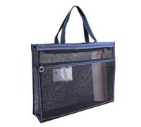 Bsbkoj Mesh Art Supply Bag, Clear A3 Art Storage Tote, Handle and Zipper, Large Portable Organizer for Posters, Paintings, Teaching Materials, 17x13x4.4 inches, Black, Khaki, Blue, Green