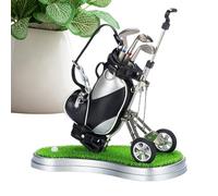 Bsbkoj Porte-stylo de golf, mini sac de golf avec chariot, 3 clubs de golf et stylos, souvenirs de golf amusants, ensemble de stylos pour adultes et hommes
