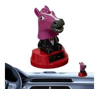 Bsbkoj Solar Powered Car Figurines, Cute Horse Head 5.5cm, Dashboard Wobble Decor, Quality Moving Ornament System Design Build, Fun Interior Desk and Vehicle Decoration, for Home Office Car Daily Use